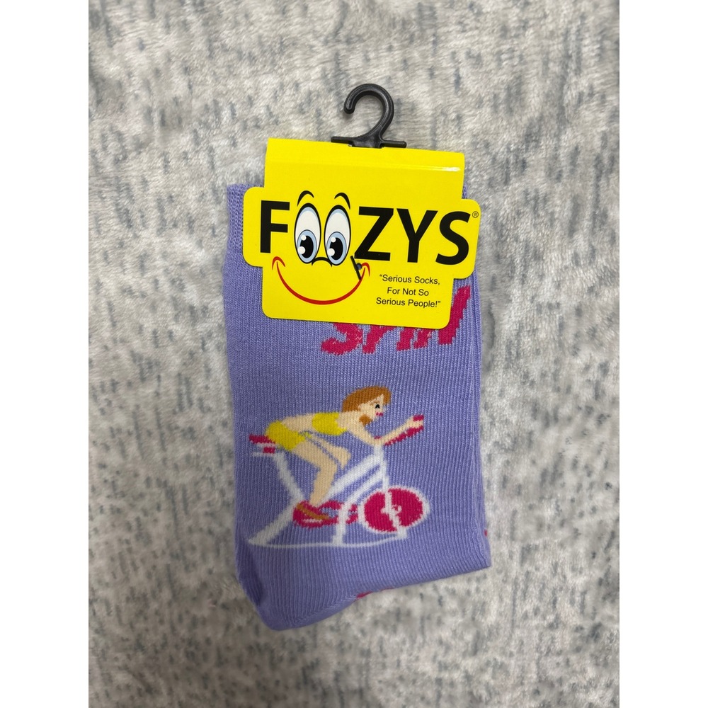 Foozys Purple Spin Class Cycling Novelty Crew Socks Fits Shoe‎ Size 4-10 FC-171